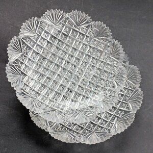 Antique ABP Strawberry Diamond & Fan Cut Glass Unsigned Crystal Bowl 5.75"